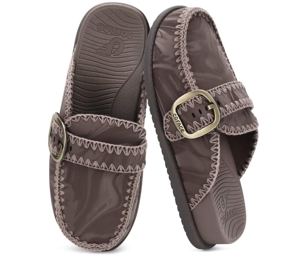 COFACE Women’s Brown Clogs Mule Sandals Size 8 Buckle Comfort Slip On NWT